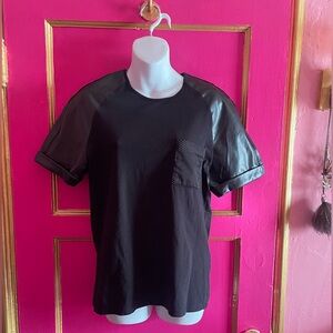 Damaged Goods black cotton and faux leather Tshirt size M
